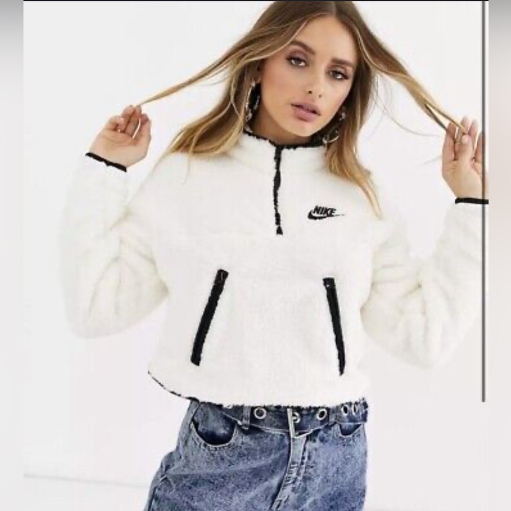 Nike Sportswear Quarter Zip Fleece Sherpa Cropped Sweater Sz Large Retro 90s